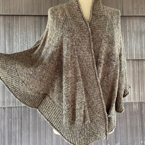 🔥Soft Surroundings Cotton Blend Brown Knitted Wrap Poncho Sweater Cardigan L-XL - Picture 1 of 13